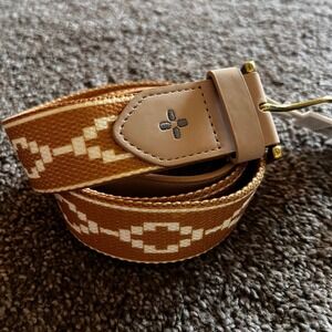 Sun Stone Woven Belt‎ Tan & White Geometric Pattern Gold Buckle S/M 30-36 $42.50